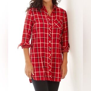 Like new J. Jill Perfect Plaid Double Cloth Red Button Down Long Sleeve Tunic XL
